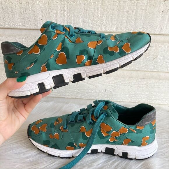 GUCCI. TEAL green Heart Satin Silk Monogram Sneakers Ace Princetown oxfords 36.5 - Picture 5 of 13